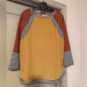 Ces Femme Color Block Sweater with Striped Accents